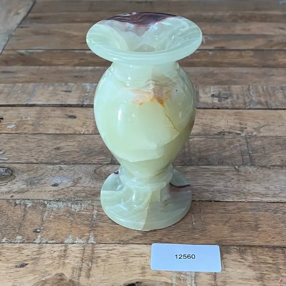 Vintage Carved Marbled Onyx Stone Vase 6